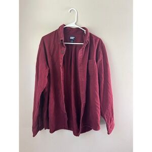 Lands' End Mens Flannel Shirt XL Button Up Burgundy Long Sleeve  Cotton Classic